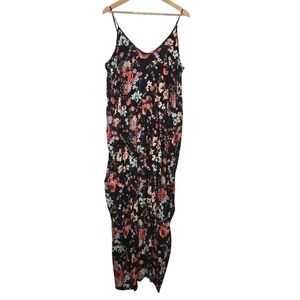 Vanilla Bay Women's Black Colorful Floral Maxi Dress Pockets Size Large NWOT